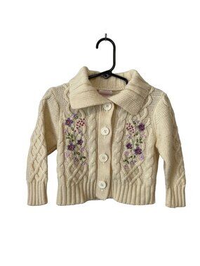 Nanette Baby Girl Cable Knit Cardigan 18M Floral Embroider Button